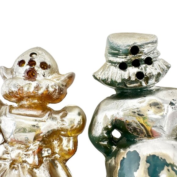 Vintage Silver Dutch Boy and Girl Salt and Pepper Shakers Plastic Collectible - Picture 5 of 7